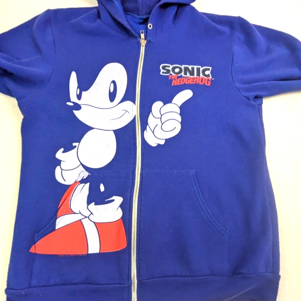 Sonic the Hedgehog Blue Hoodie Front Zip Size Large